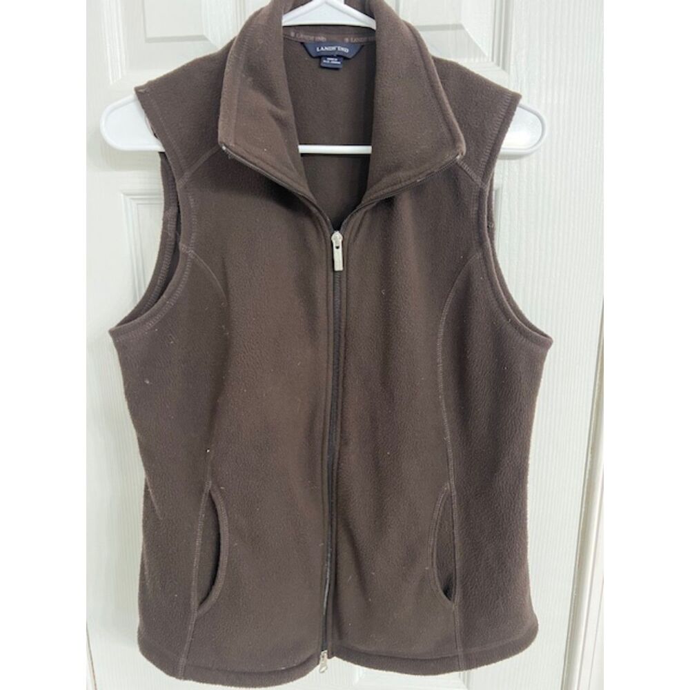 Lands’ End Women’s Thermacheck Zip-Up Fleece Vest – Brown, Size Medium